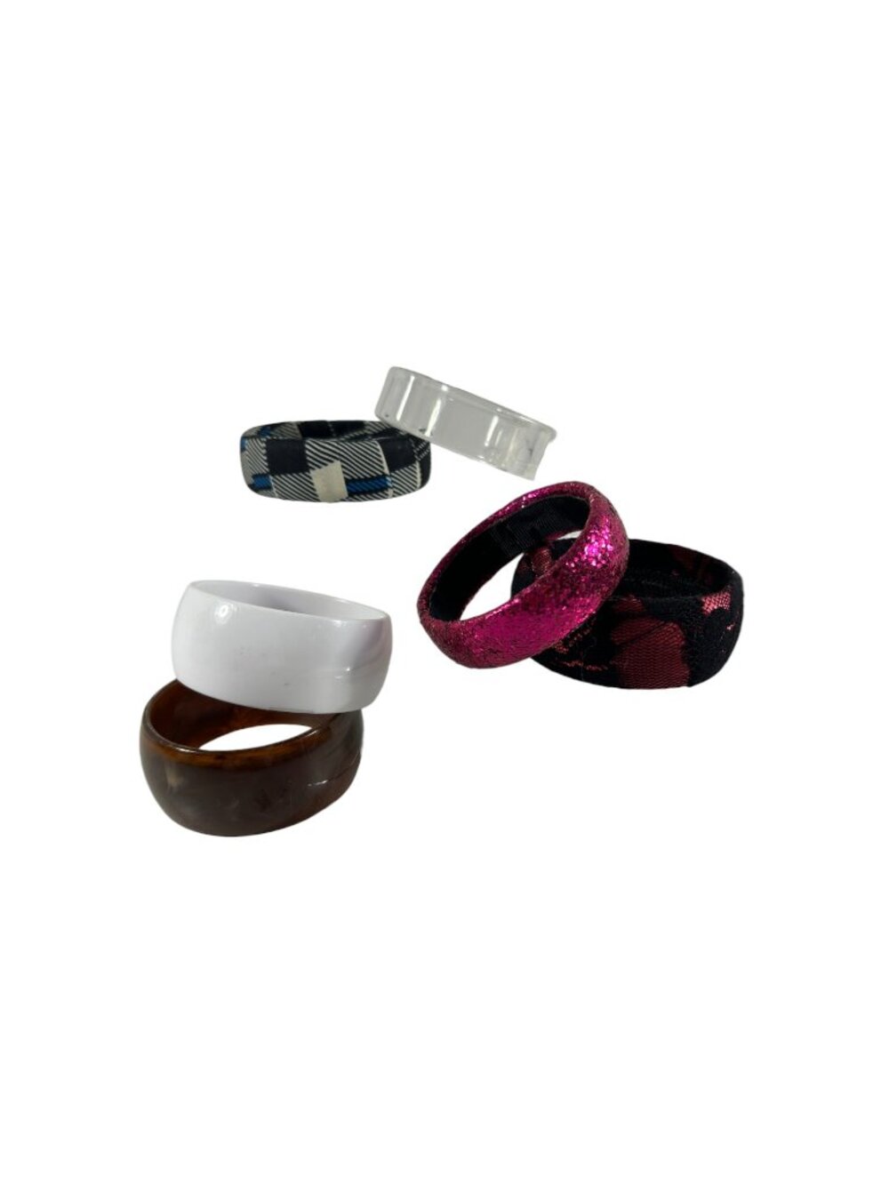 Lot 6 Colorful Bangles Fabric Colored Plastic Glitter Stackable Bracelets